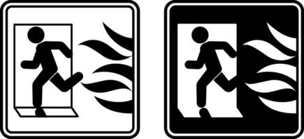 Fire Exit Signs. Black and White Icons. Fire Emergency Evacuation Symbol. Man Running to Fire Exit Door. Emergency Situation vector