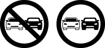 Signs Non Overtaking For Cars. Black and White Icons. Prohibitory Round Road Sign. Movement, Vehicle vector