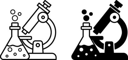 Laboratory Icons. Black and White Icons. Microscope and Chemical Flask. Research, Analysis. Science and Medicine Concept vector