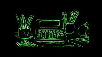 Neon frame effect, calculator on table on black background video
