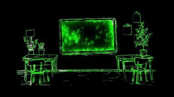 Neon frame effect, classroom with blackboard on black background video