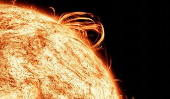 Solar flare, corona, Cosmic, Sun Red Giant Star in Space with Flames and Heat. Sun Background in Space 3d render Cosmic Cloud photo