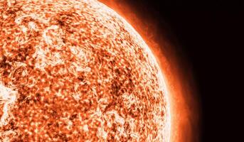 Sun Red Giant Star in Space with Flames and Heat. Sun Background in Space 3d render. photo