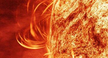 Solar flare, corona, Cosmic, Sun Red Giant Star in Space with Flames and Heat. Sun Background in Space 3d render Cosmic Cloud photo