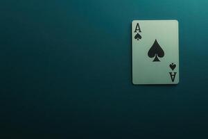A sleek ace of spades card is prominently placed against a clean, solid background, showcasing its iconic symbol and elegant appearance. photo