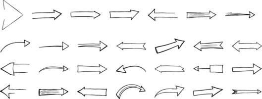 A collection of hand-drawn arrows pointing in different directions. vector