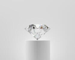 Abstract diamond gem placed on white pedestal background 3d render photo