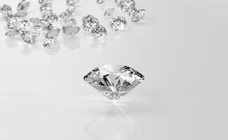 Diamonds group placed on glossy background 3d Rendering Soft Focus photo