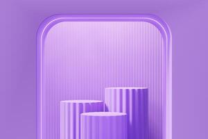 Violet Stage Platform with neon light For Product Display 3D Rendering photo