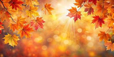 Beautiful Autumn Leaves on Rustic Wooden Surface with Warm Bokeh Background photo