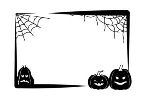 Halloween scary spooky frame doodle . Border pencil line Isolated on white background. Net, pumpkin. vector
