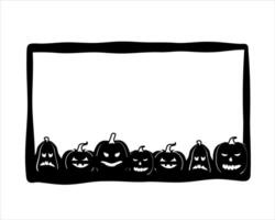 Halloween scary spooky frame doodle with pumpkin. Border pencil line Isolated on white background. vector