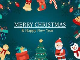 Greeting card with Santa Claus and congratulation text in flat style vector