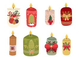 Set of Candles for winter or Christmas in flat style on white background illustration vector