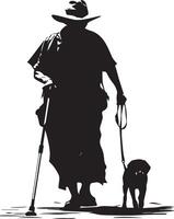 Icon of Blind Man Walking with Cane and Guide Dog for Accessibility Awareness vector