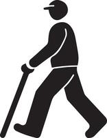 Simple Black Silhouette of Walking Person with Cane Icon Representing World White Cane Day Awareness vector