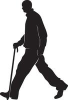 Black Silhouette Icon of Walking Person with Cane for World White Cane Day Promoting Accessibility and Awareness vector