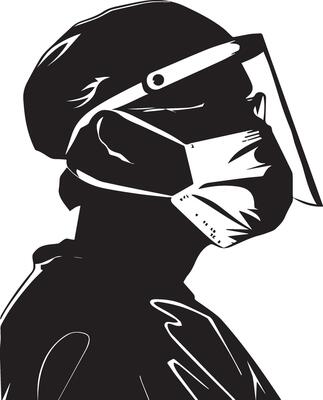 Simple Surgeon Doctor Silhouette Icon Wearing Mask for Healthcare Designs