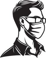 Minimal Icon of Boy with Face Mask and Trendy Haircut for Modern Design vector