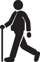 Walking Person with Cane Icon Black Silhouette for World White Cane Day Raising Awareness of Visual Impairment vector