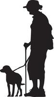 Silhouette Design of Old Blind Man with Cane and Guide Dog for White Cane Day vector