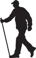 World White Cane Day Icon of Walking Person with Cane in a Minimalist Black Silhouette Style vector