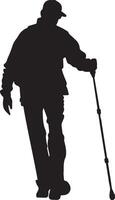 Icon of Walking Person Using Cane for World White Cane Day in a Black Silhouette Style vector