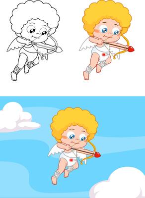 Cupid Cartoon Character Shooting Heart Arrows. Collection Set