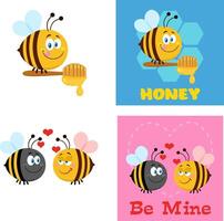 Bee Cartoon Characters. Flat Collection Set vector