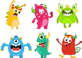 Cute Monster Cartoon Characters. Flat Design Collection Set vector