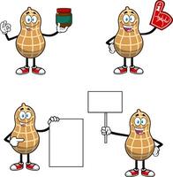 Peanut Cartoon Character In Different Poses. Hand Drawn Collection Set vector
