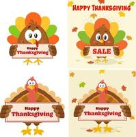 Cute Little Turkey Bird Cartoon Character Set vector