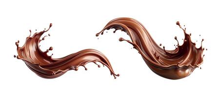 Liquid chocolate long wave splash. Isolated brown splashing set with droplets photo