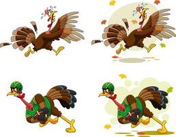 Turkey Bird Cartoon Characters. Hand Drawn Collection Set vector