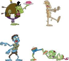 Halloween Cartoon Characters Zombie. Collection Set vector