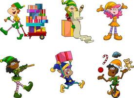 Santa's Little Elf Helper Cartoon Characters. Hand Drawn Collection Set vector