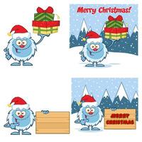 Santa Yeti Bigfoot Cartoon Character In Different Poses. Collection Set vector