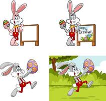 Easter Rabbit Cartoon Mascot Characters. Hand Drawn Collection Set vector