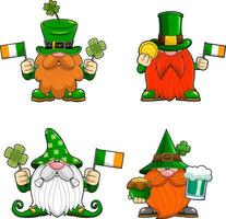 St. Patrick's Day Gnomes Cartoon Characters In Different Poses. Hand Drawn Collection Set vector
