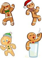 Christmas Gingerbread Man Cartoon Character In Different Poses. Collection Set vector