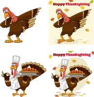 Turkey Bird Cartoon Characters. Hand Drawn Collection Set vector