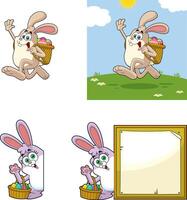 Easter Rabbit Cartoon Mascot Characters. Hand Drawn Collection Set vector