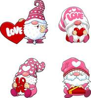 Cute Gnomes Lover Cartoon Characters In Different Poses. Hand Drawn Collection Set vector