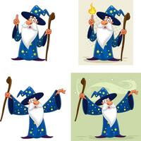 Old Wizard Cartoon Character. Collection Set vector