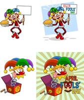 Crazy Jolly Jester Cartoon Characters. Hand Drawn Collection Set vector