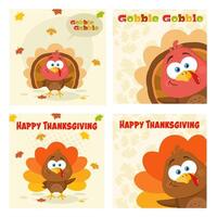 Thanksgiving Greeting Card With Little Turkey. Collection Set vector