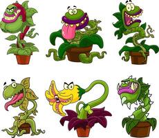 Evil Carnivorous Plants Cartoon Characters. Collection Set vector