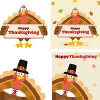 Thanksgiving Turkey Bird Cartoon Mascot Character. Collection Set vector