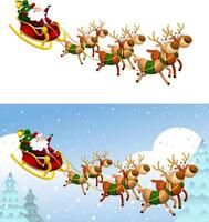 Happy Santa Claus Cartoon Character A Reindeers Flying In A Sleigh. Flat Design Collection Set vector
