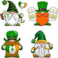 St. Patrick's Day Gnomes Cartoon Characters In Different Poses. Hand Drawn Collection Set vector